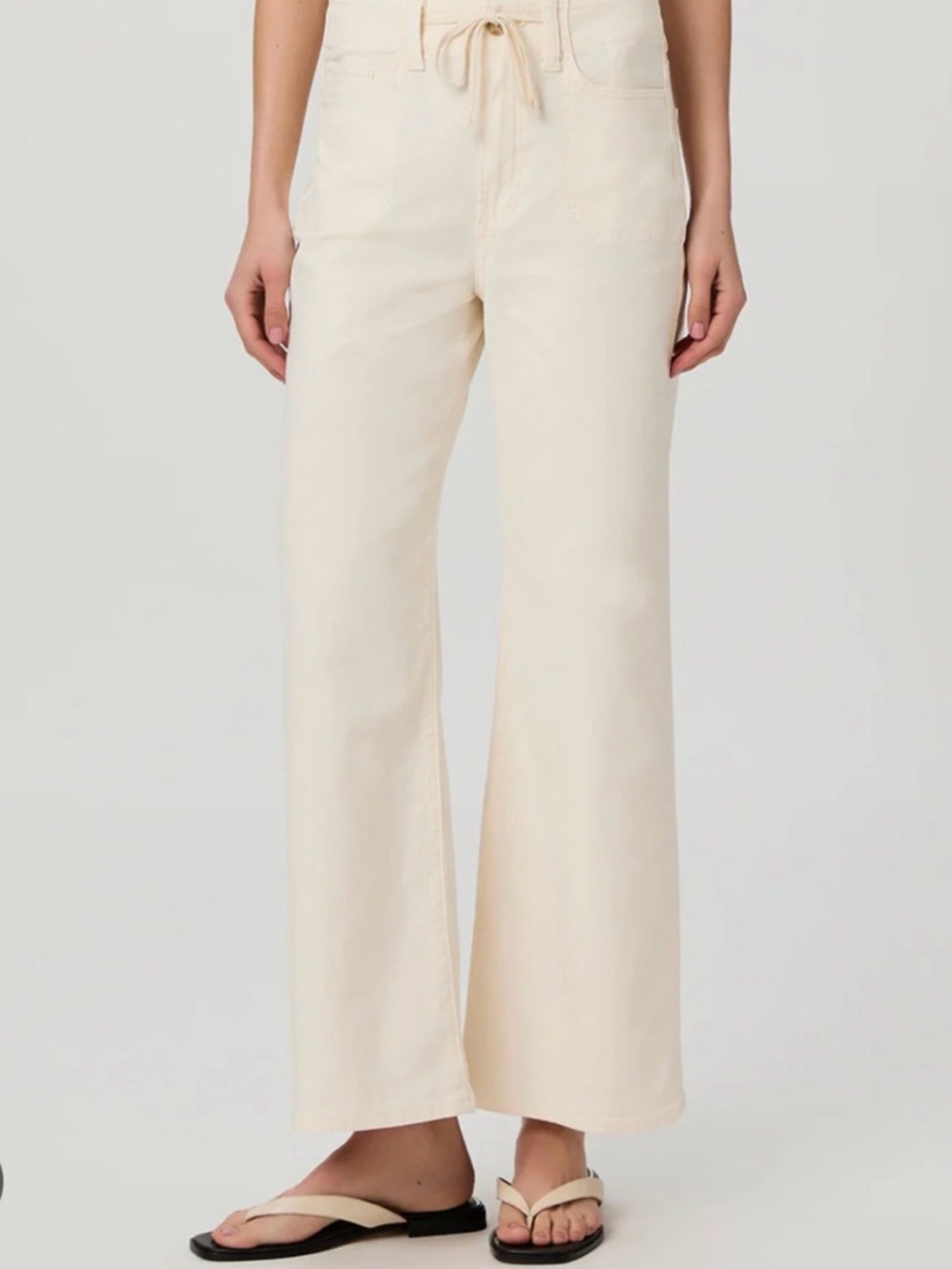 PAIGE Cream Wide-Leg Drawstring Jeans 29 inch inseam